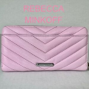 💖REBECCA MINKOFF Wallet/Leather/Zip Around/Quilted Pink/Chevron/Credit Card